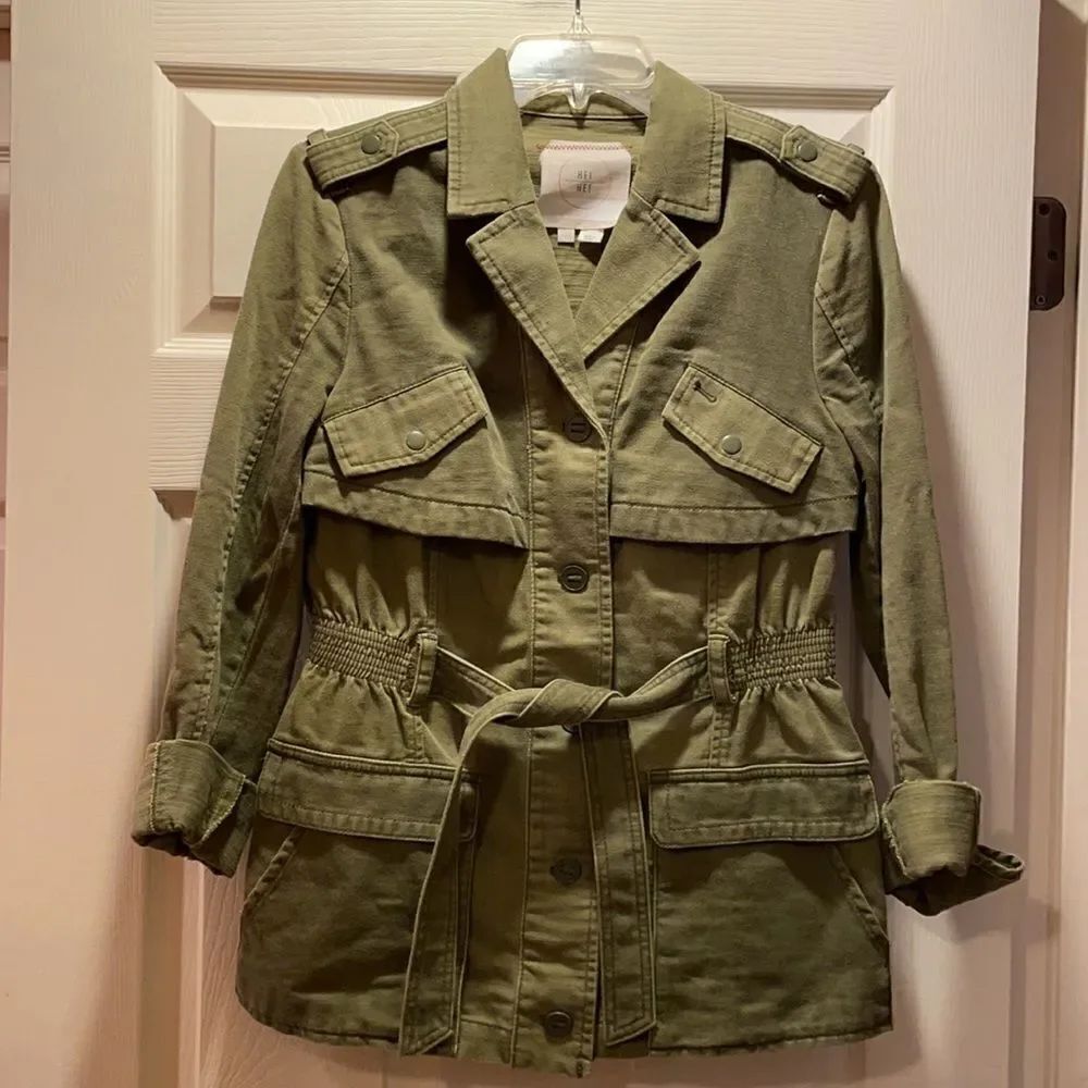 Anthro Hei Hei Olive Green Ruffled Utility Jacket - Picture 2 of 6